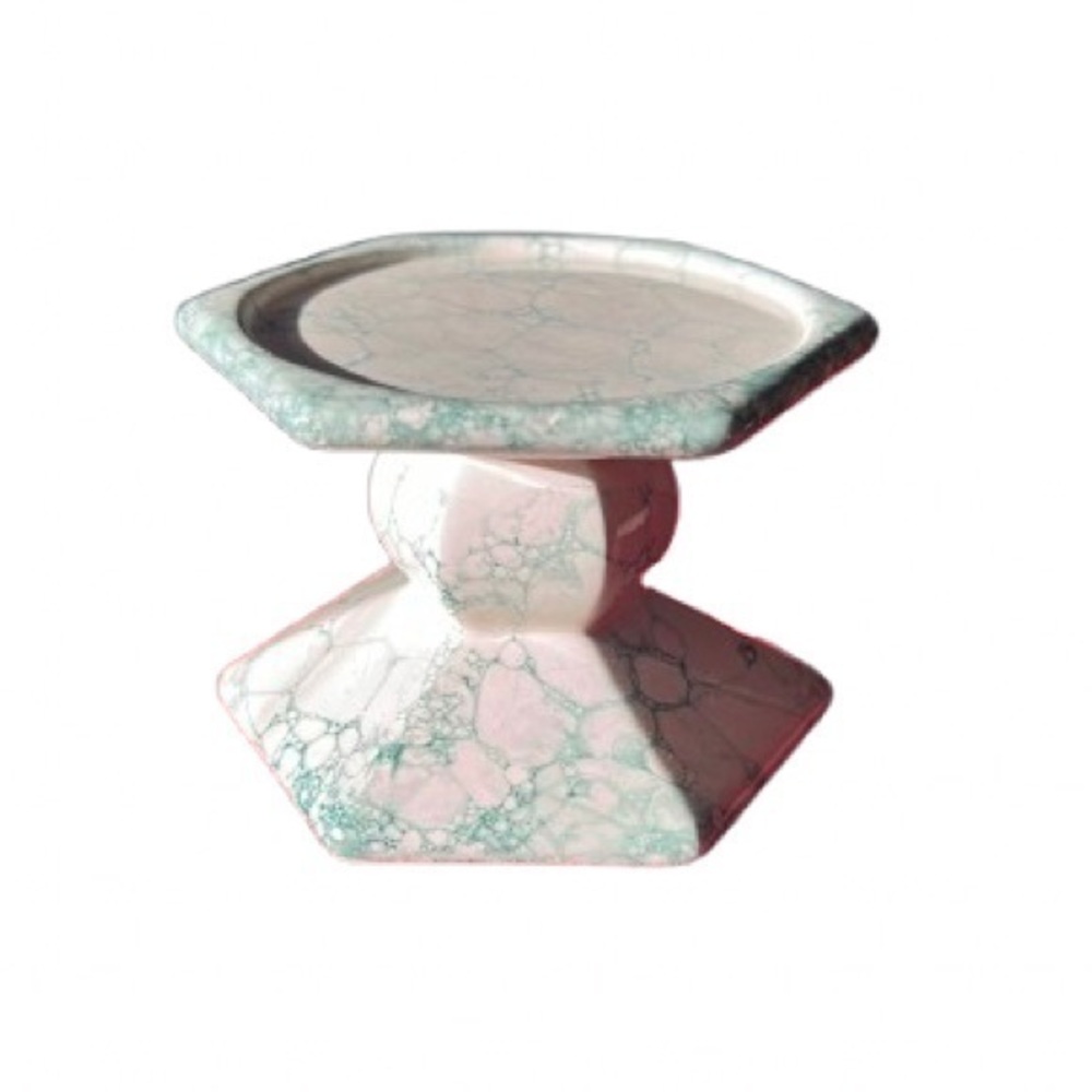 PartyLite Terrazzo P0590 cream and green marbled pillar candle holder